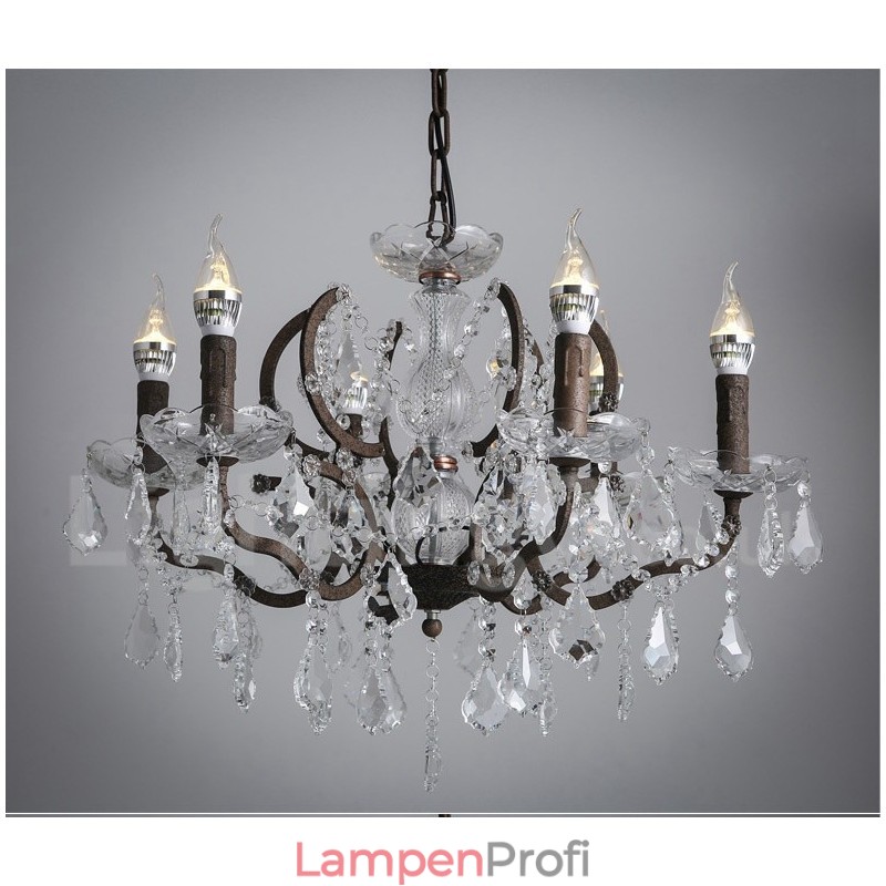 6 Licht Durchmesser 60CM Vintage Kristall Malerei Metall Kronleuchter Rostig Eisen Farbe Pendelleuchte