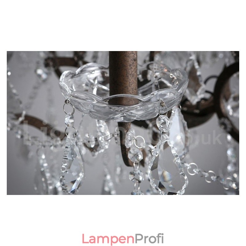 6 Licht Durchmesser 60CM Vintage Kristall Malerei Metall Kronleuchter Rostig Eisen Farbe Pendelleuchte