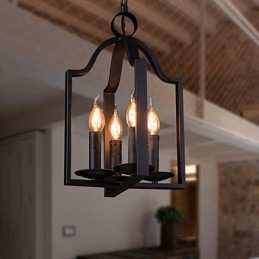 4-flammige Pendelleuchte im Vintage-Stil mit minimalistischer Eisenmalerei
