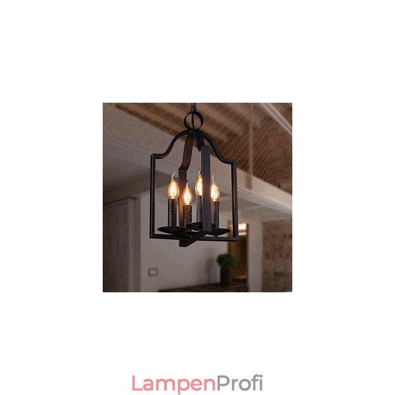 4-flammige Pendelleuchte im Vintage-Stil mit minimalistischer Eisenmalerei
