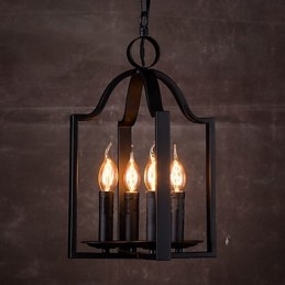4-flammige Pendelleuchte im Vintage-Stil mit minimalistischer Eisenmalerei
