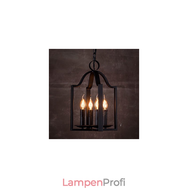 4-flammige Pendelleuchte im Vintage-Stil mit minimalistischer Eisenmalerei