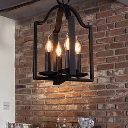 4-flammige Pendelleuchte im Vintage-Stil mit minimalistischer Eisenmalerei