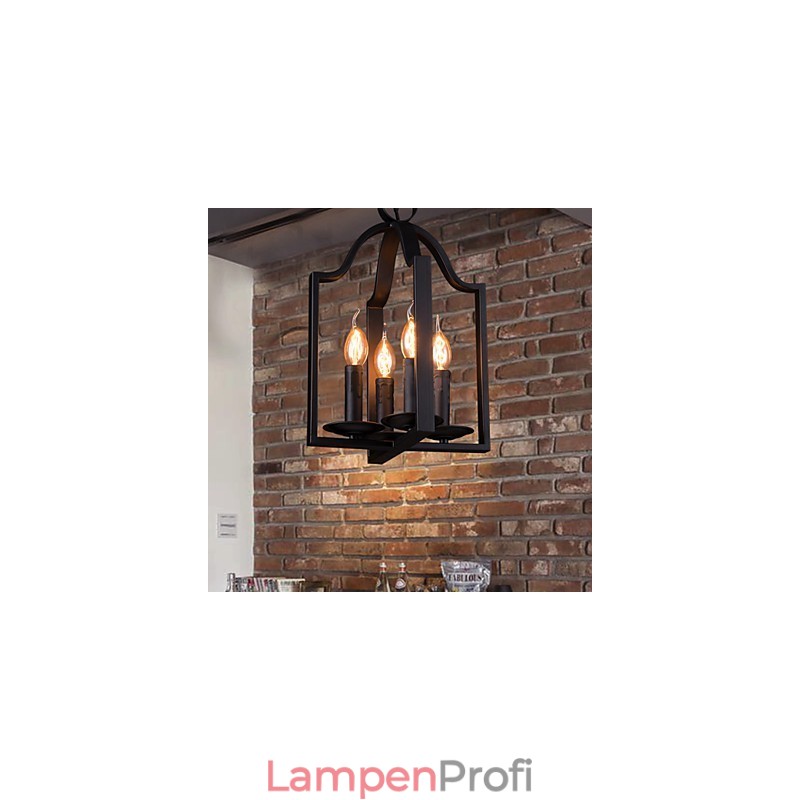 4-flammige Pendelleuchte im Vintage-Stil mit minimalistischer Eisenmalerei