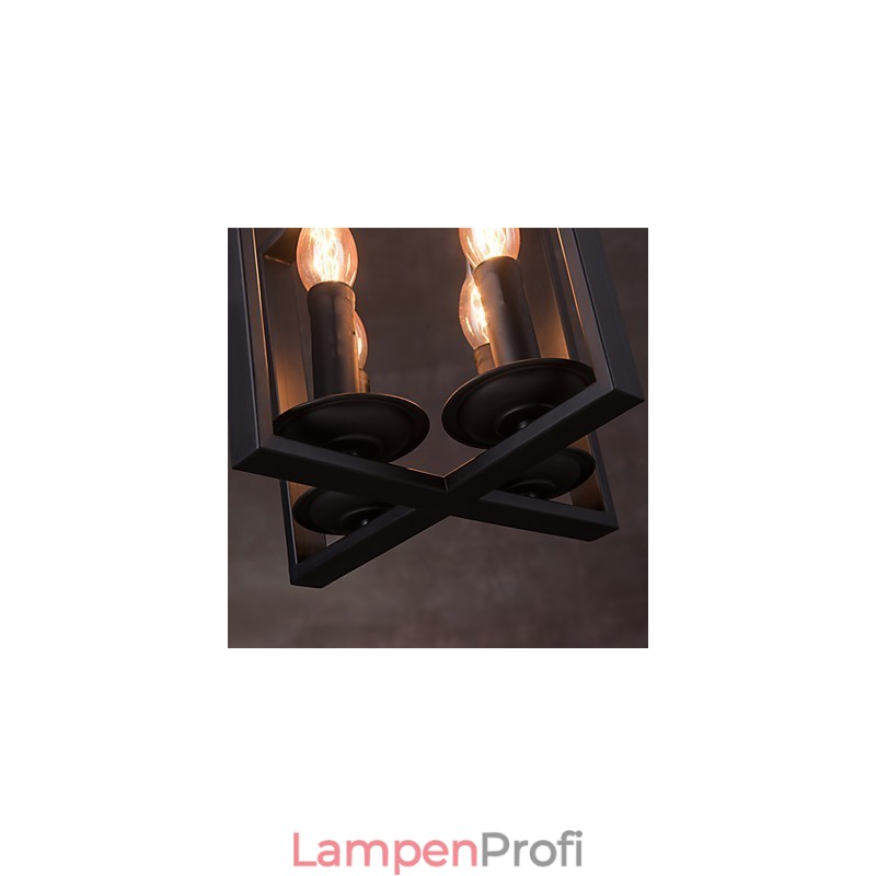 4-flammige Pendelleuchte im Vintage-Stil mit minimalistischer Eisenmalerei