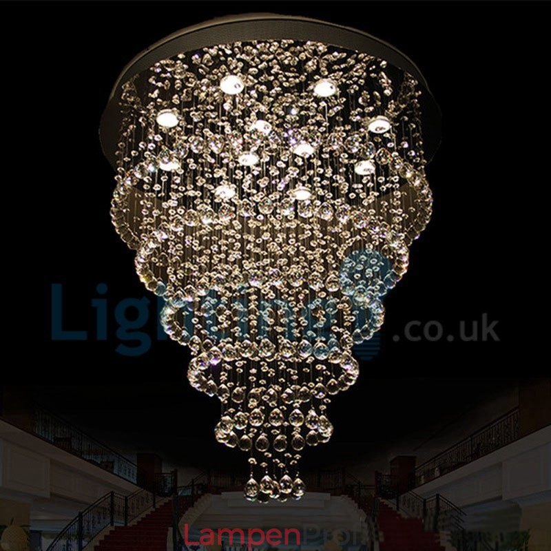 Moderne zeitgenössische Kronleuchter Unterputz Pendelleuchte Kristall Regentropfen Licht