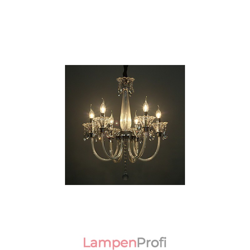 Kronleuchter im amerikanischen Stil „Lodge“ mit 6 Lichtern und Glasschirm