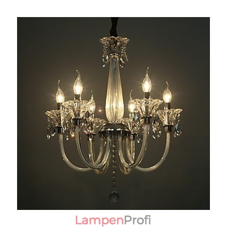 Kronleuchter im amerikanischen Stil „Lodge“ mit 6 Lichtern und Glasschirm