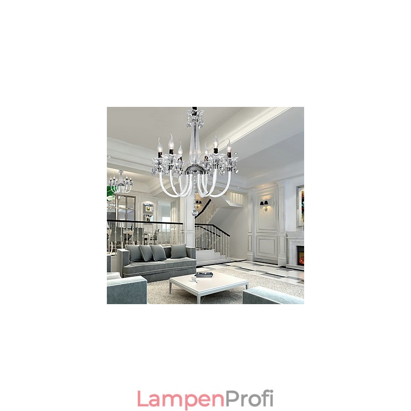 Kronleuchter im amerikanischen Stil „Lodge“ mit 6 Lichtern und Glasschirm