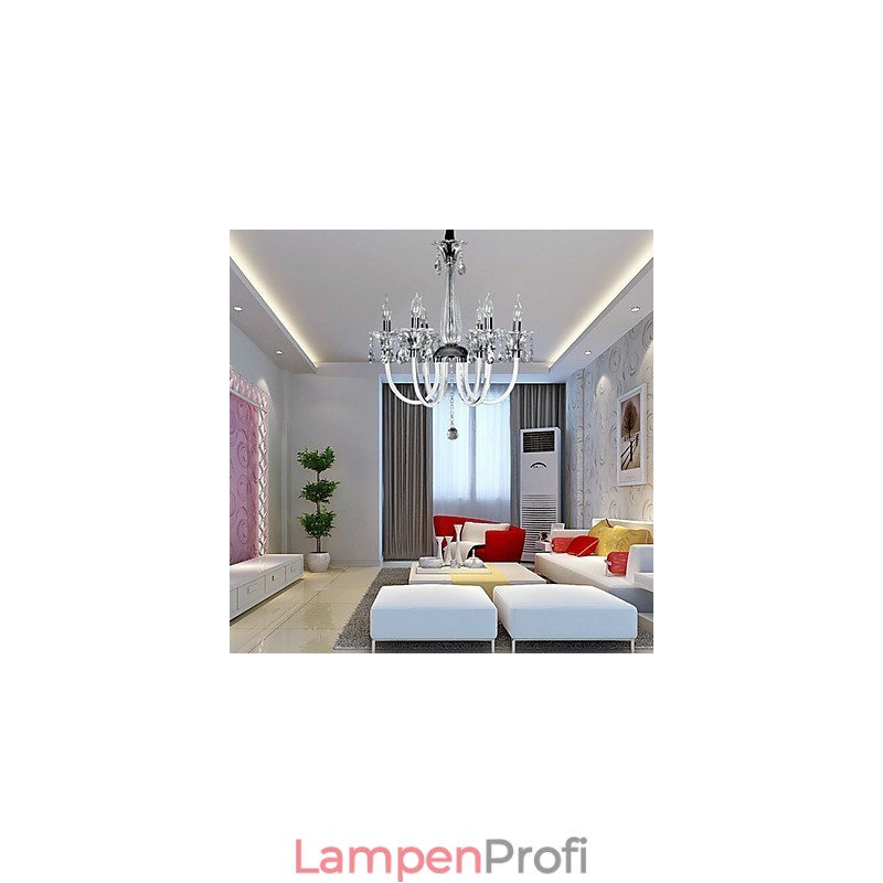 Kronleuchter im amerikanischen Stil „Lodge“ mit 6 Lichtern und Glasschirm