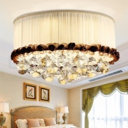 Zeitgenössische moderne 50CM Runde Flush Mount Kristall Deckenleuchten Stoff Schatten