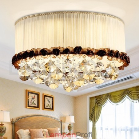 Zeitgenössische moderne 50CM Runde Flush Mount Kristall Deckenleuchten Stoff Schatten Zeitgenössische moderne 50CM Runde Flush Mount Kristall Deckenleuchten Stoff Schatten