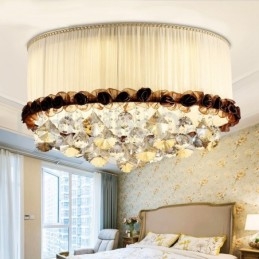 Zeitgenössische moderne 50CM Runde Flush Mount Kristall Deckenleuchten Stoff Schatten