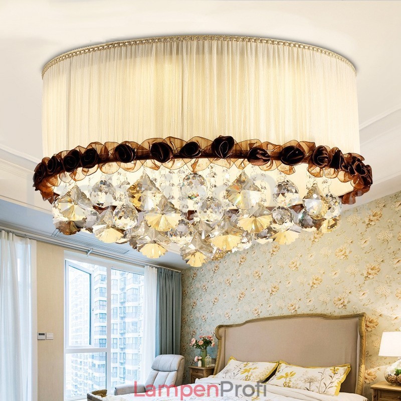 Zeitgenössische moderne 50CM Runde Flush Mount Kristall Deckenleuchten Stoff Schatten