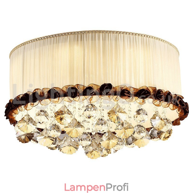 Zeitgenössische moderne 50CM Runde Flush Mount Kristall Deckenleuchten Stoff Schatten