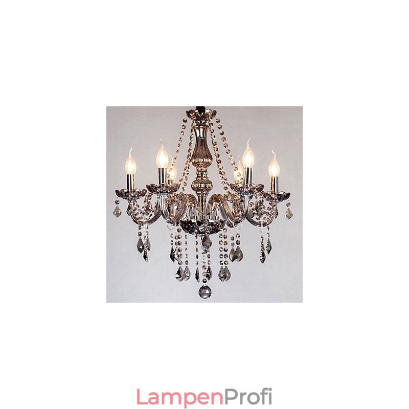 6 Lichter Europäischer Kristall-Kronleuchter in grauem Glas und Kristall