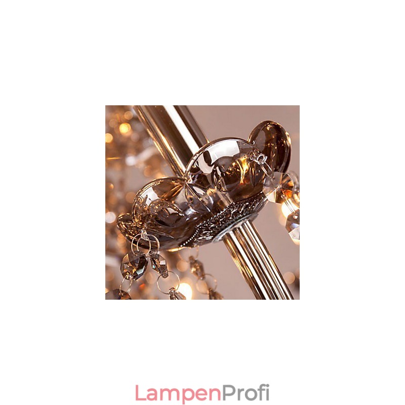 6 Lichter Europäischer Kristall-Kronleuchter in grauem Glas und Kristall