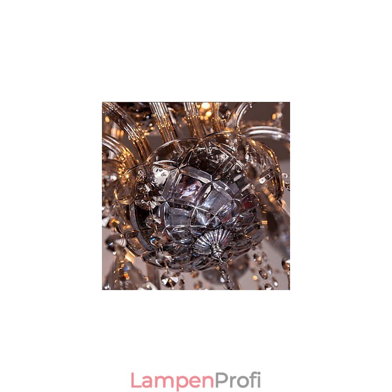 6 Lichter Europäischer Kristall-Kronleuchter in grauem Glas und Kristall