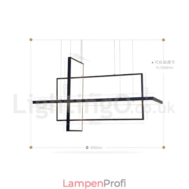 Dimmbare Pendelleuchte mit Fernbedienung Modernes Design Drei Rechtecke