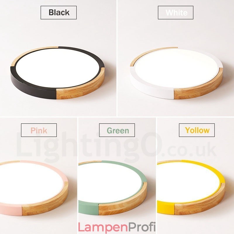 Ultradünne, mehrfarbige, runde Deckenlampe aus Holz, Deckenlampe aus Massivholz mit Acrylschirm im nordischen Stil