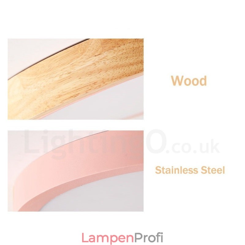 Ultradünne, mehrfarbige, runde Deckenlampe aus Holz, Deckenlampe aus Massivholz mit Acrylschirm im nordischen Stil