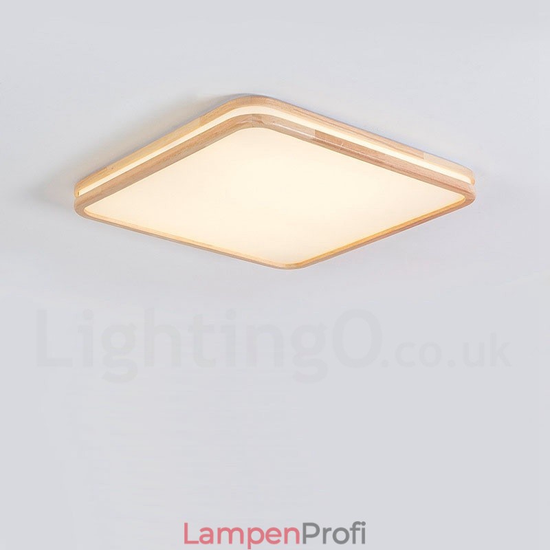Ultradünne runde quadratische rechteckige Holzdeckenlampe Massivholz Acrylschirm Deckenlampe nordischer Stil