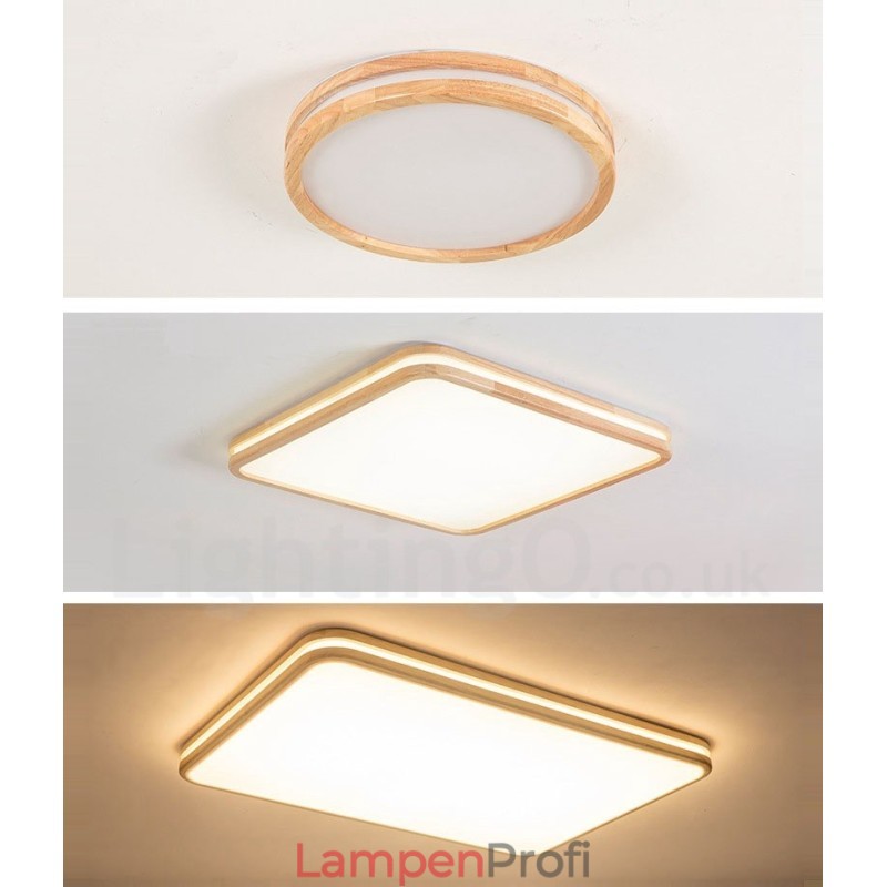 Ultradünne runde quadratische rechteckige Holzdeckenlampe Massivholz Acrylschirm Deckenlampe nordischer Stil