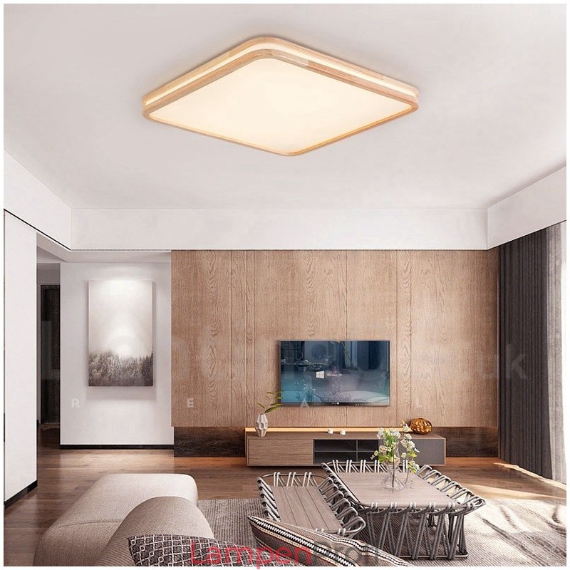 Ultradünne runde quadratische rechteckige Holzdeckenlampe Massivholz Acrylschirm Deckenlampe nordischer Stil