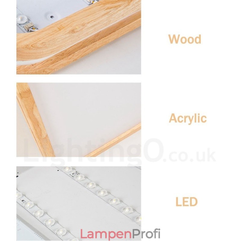 Ultradünne runde quadratische rechteckige Holzdeckenlampe Massivholz Acrylschirm Deckenlampe nordischer Stil