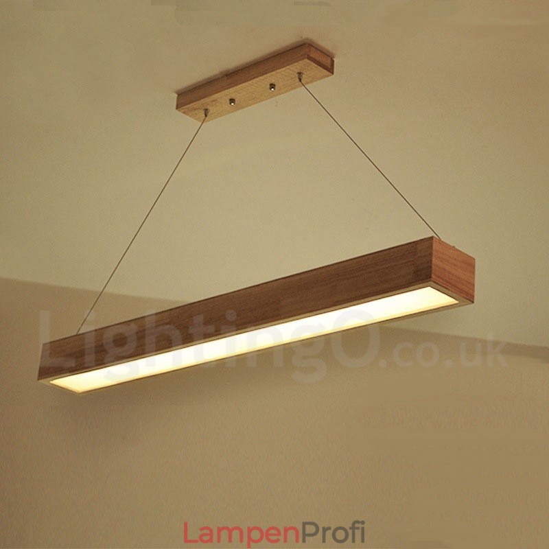 Moderne lange Pendelleuchte aus Holz