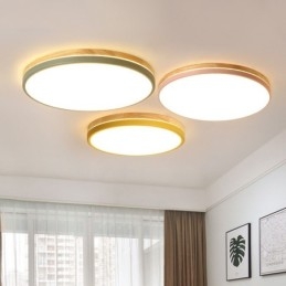 Dimmbare ultradünne, mehrfarbige, runde Deckenleuchte aus Holz mit Acrylschirm, Deckenlampe im nordischen Stil