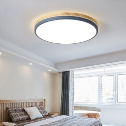 Dimmbare ultradünne, mehrfarbige, runde Deckenleuchte aus Holz mit Acrylschirm, Deckenlampe im nordischen Stil