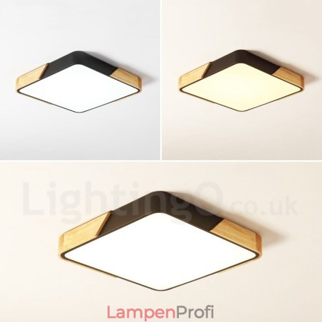 Dimmbare ultradünne mehrfarbige quadratische Deckenleuchte aus Holz mit Acrylschirm, Deckenlampe im nordischen Stil