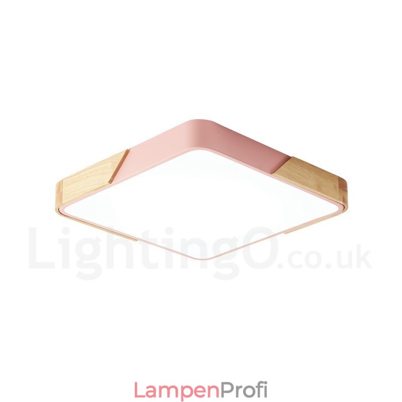 Dimmbare ultradünne mehrfarbige quadratische Deckenleuchte aus Holz mit Acrylschirm, Deckenlampe im nordischen Stil