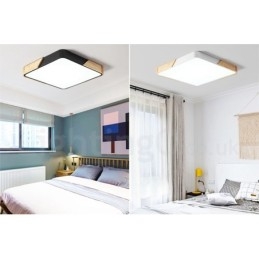 Dimmbare ultradünne mehrfarbige quadratische Deckenleuchte aus Holz mit Acrylschirm, Deckenlampe im nordischen Stil