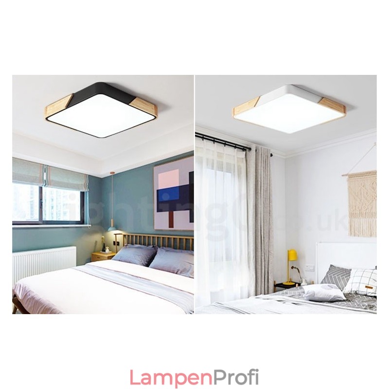 Dimmbare ultradünne mehrfarbige quadratische Deckenleuchte aus Holz mit Acrylschirm, Deckenlampe im nordischen Stil