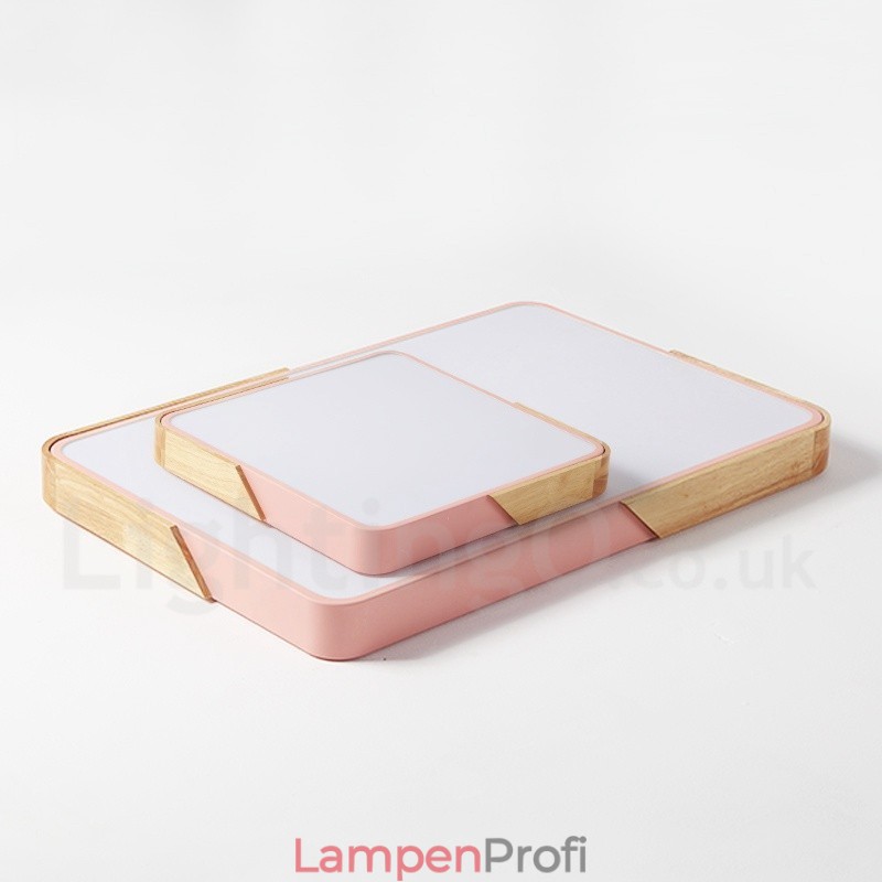 Dimmbare ultradünne mehrfarbige quadratische Deckenleuchte aus Holz mit Acrylschirm, Deckenlampe im nordischen Stil