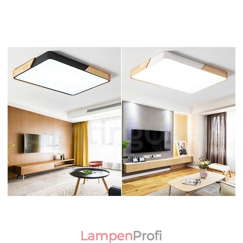 Dimmbare ultradünne mehrfarbige rechteckige Deckenleuchte aus Holz mit Acrylschirm, Deckenlampe im nordischen Stil
