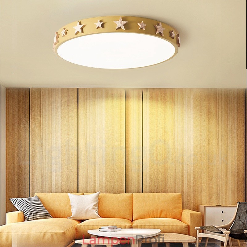 Dimmbare ultradünne, mehrfarbige, runde Deckenleuchte aus Holz mit Acrylschirm, Deckenlampe im nordischen Stil