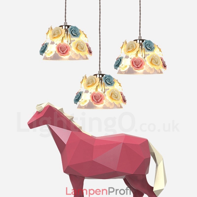 Mehrfarbige Blumen-Macaron-Deckenpendelleuchte mit Glasschirm-Pendelleuchte