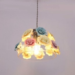 Mehrfarbige Blumen-Macaron-Deckenpendelleuchte mit Glasschirm-Pendelleuchte