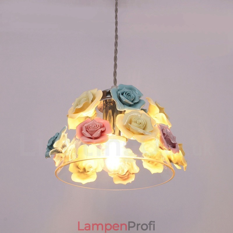 Mehrfarbige Blumen-Macaron-Deckenpendelleuchte mit Glasschirm-Pendelleuchte