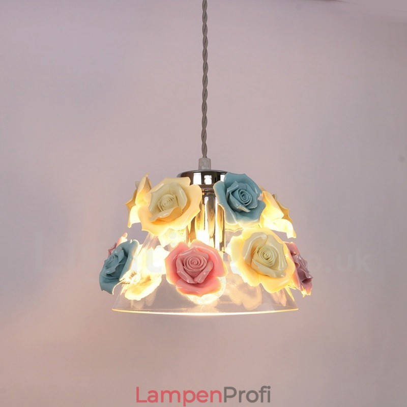 Mehrfarbige Blumen-Macaron-Deckenpendelleuchte mit Glasschirm-Pendelleuchte
