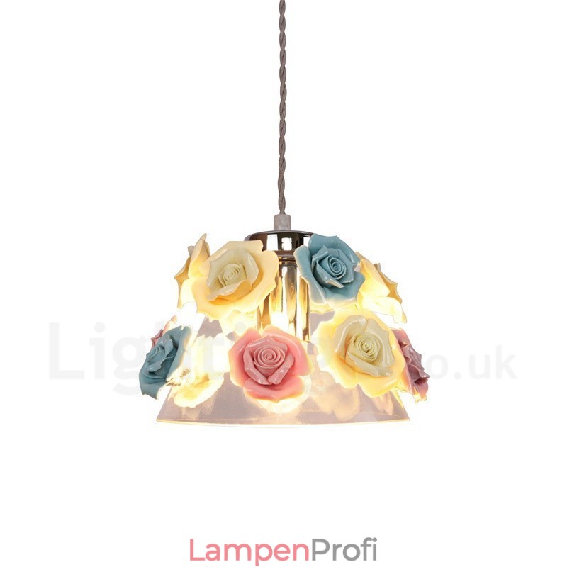 Mehrfarbige Blumen-Macaron-Deckenpendelleuchte mit Glasschirm-Pendelleuchte