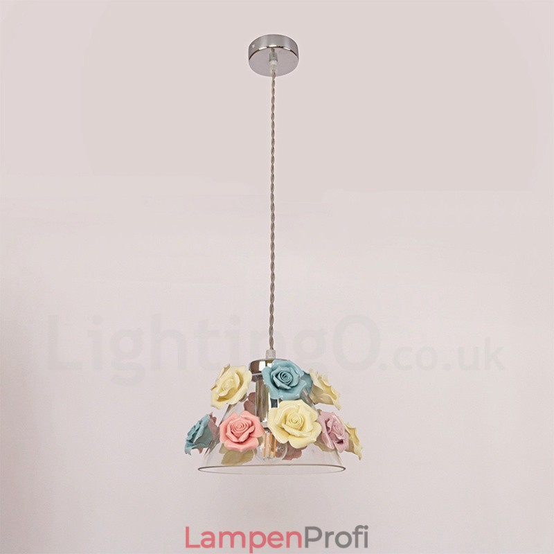 Mehrfarbige Blumen-Macaron-Deckenpendelleuchte mit Glasschirm-Pendelleuchte