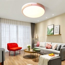 Dimmbare mehrfarbige runde Deckenleuchte aus Holz mit Acrylschirm, Deckenlampe im nordischen Stil