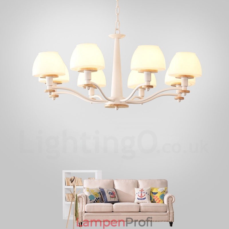 6-flammig 8-flammig Mehrfarbig Macaron Holz Pendelleuchte mit Glasschirmen Kronleuchter Nordischer Stil