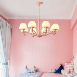6-flammig 8-flammig Mehrfarbig Macaron Holz Pendelleuchte mit Glasschirmen Kronleuchter Nordischer Stil