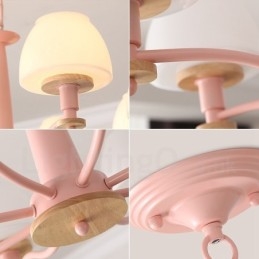 6-flammig 8-flammig Mehrfarbig Macaron Holz Pendelleuchte mit Glasschirmen Kronleuchter Nordischer Stil