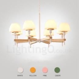 6-flammig 8-flammig Mehrfarbig Macaron Holz Pendelleuchte mit Glasschirmen Kronleuchter Nordischer Stil